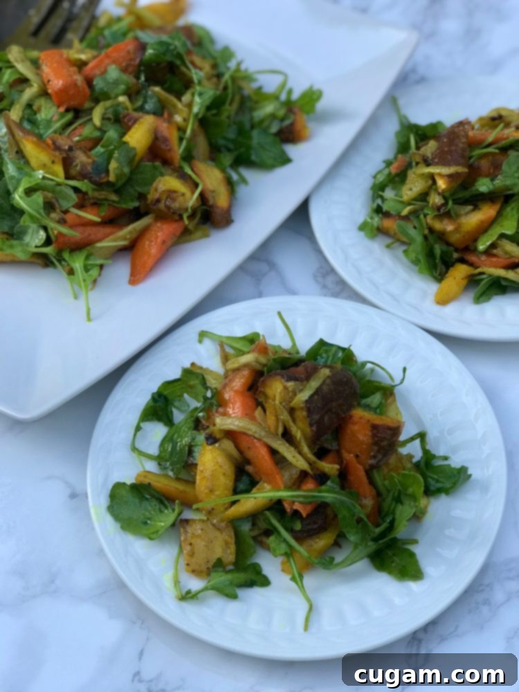 Roasted Carrot and Fennel Salad, beautifully garnished and ideal for a festive Thanksgiving table or a healthy everyday meal