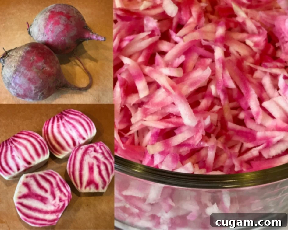 Sliced Chioggia (Candy Cane) beets adding beautiful stripes and nutrition to a kale salad.