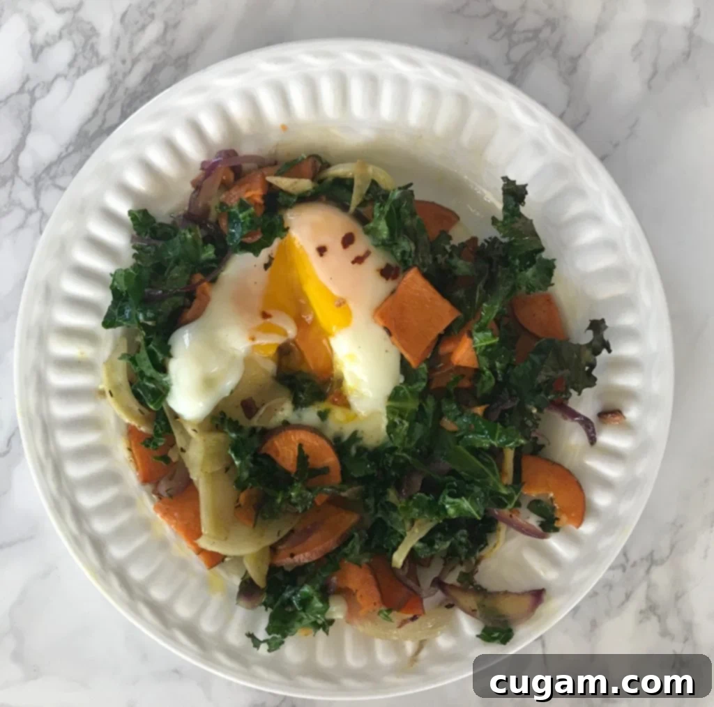 Sweet Potatoes, Kale and a perfectly cooked egg. 