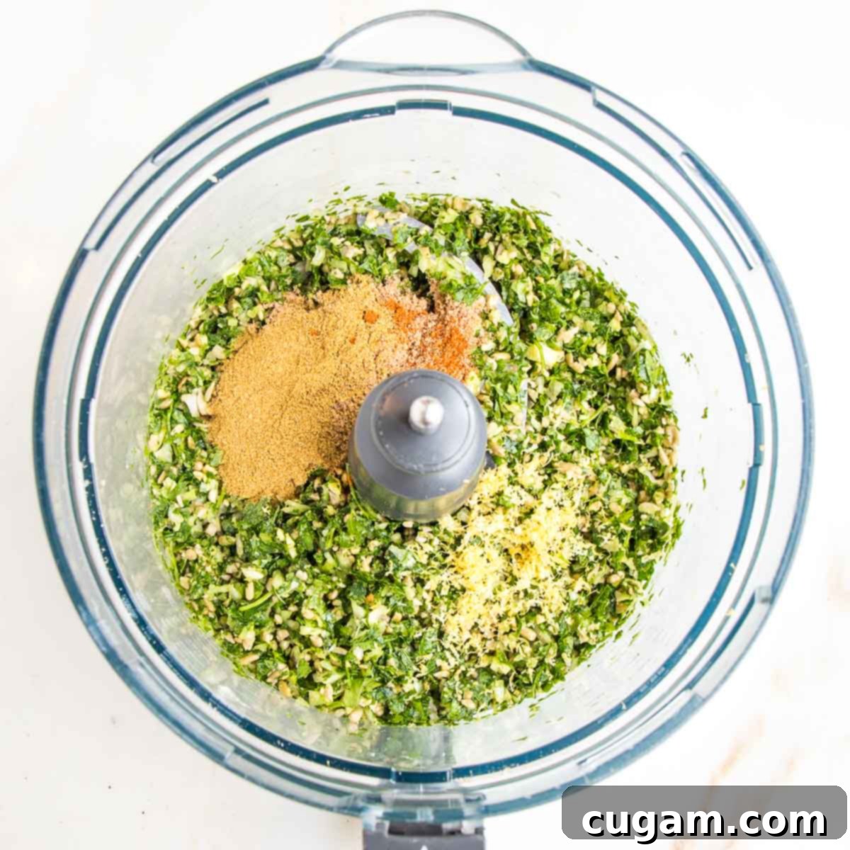 Ground herbs, seeds and shallots plus dried herbs and lemon zest.
