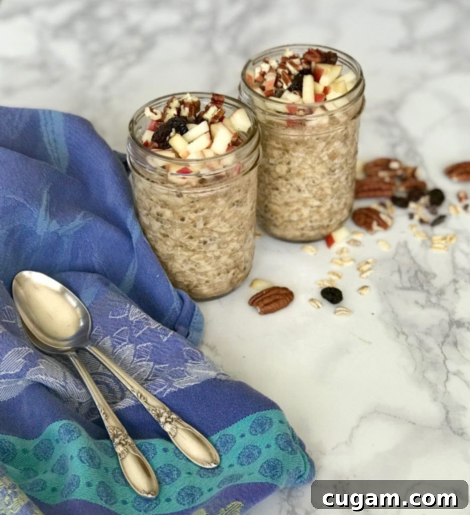 Prepared Gingerbread Overnight Oats in a jar, ready to be grabbed for a healthy meal.
