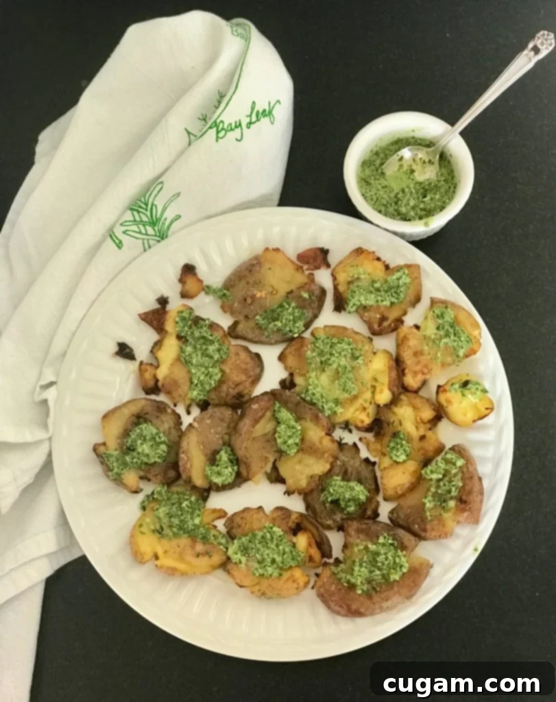 Crispy Smashed Potatoes with Pesto