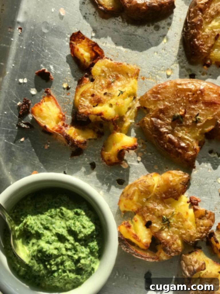Crispy Smashed Potatoes with Pesto