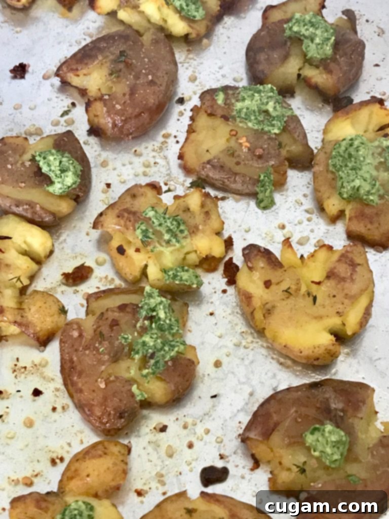 Crispy Smashed Potatoes with Pesto