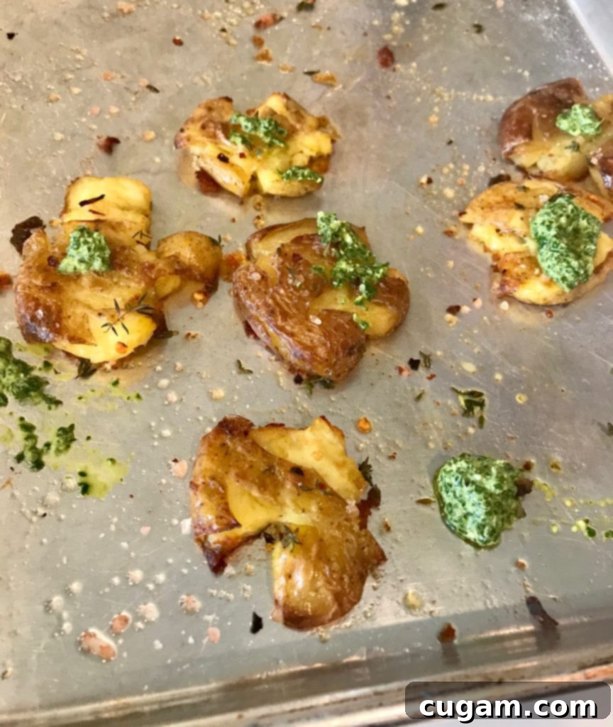 Crispy Smashed Potatoes with Pesto