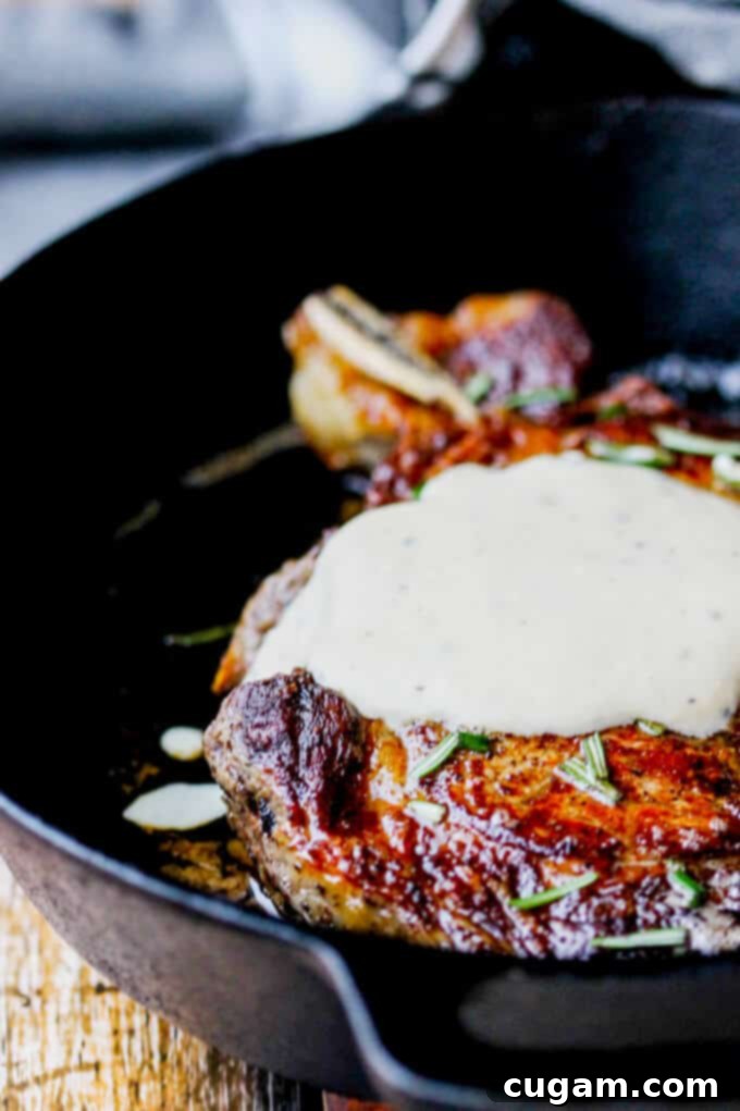 Pan-Seared Ribeye with Cracked Pepper & Mahon Menorca Cheese Sauce is a super easy and quick idea for any Holiday dinner. It just takes 15 minutes, from start to finish. You can’t beat that! #Ad #MahonCheese