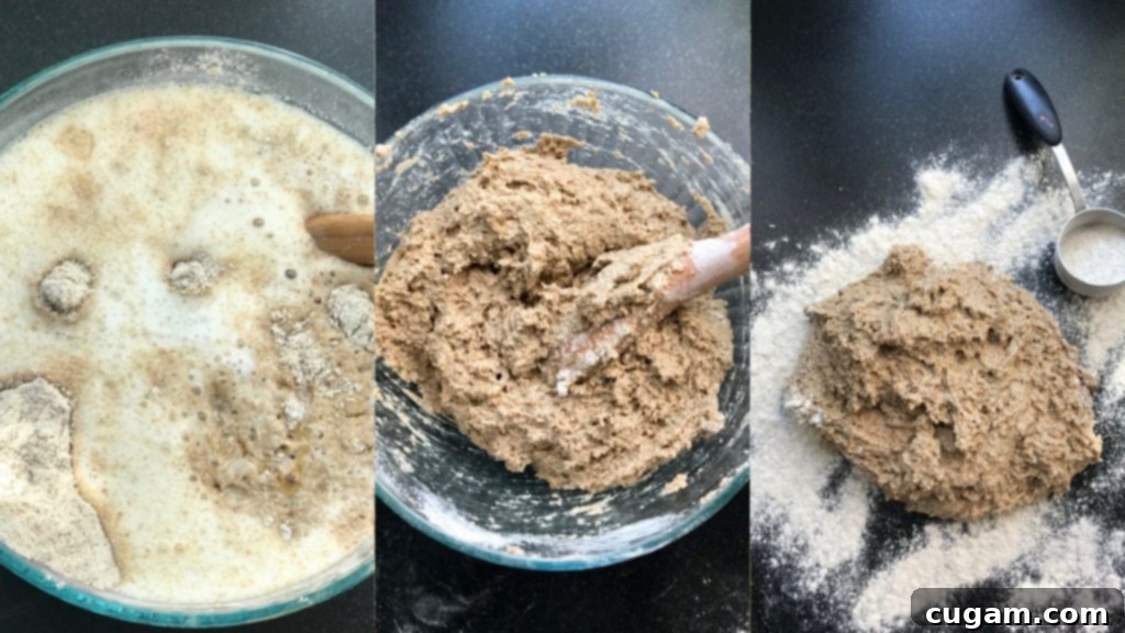 Step-by-step process of making Irish Soda Bread dough, showing simple mixing and shaping