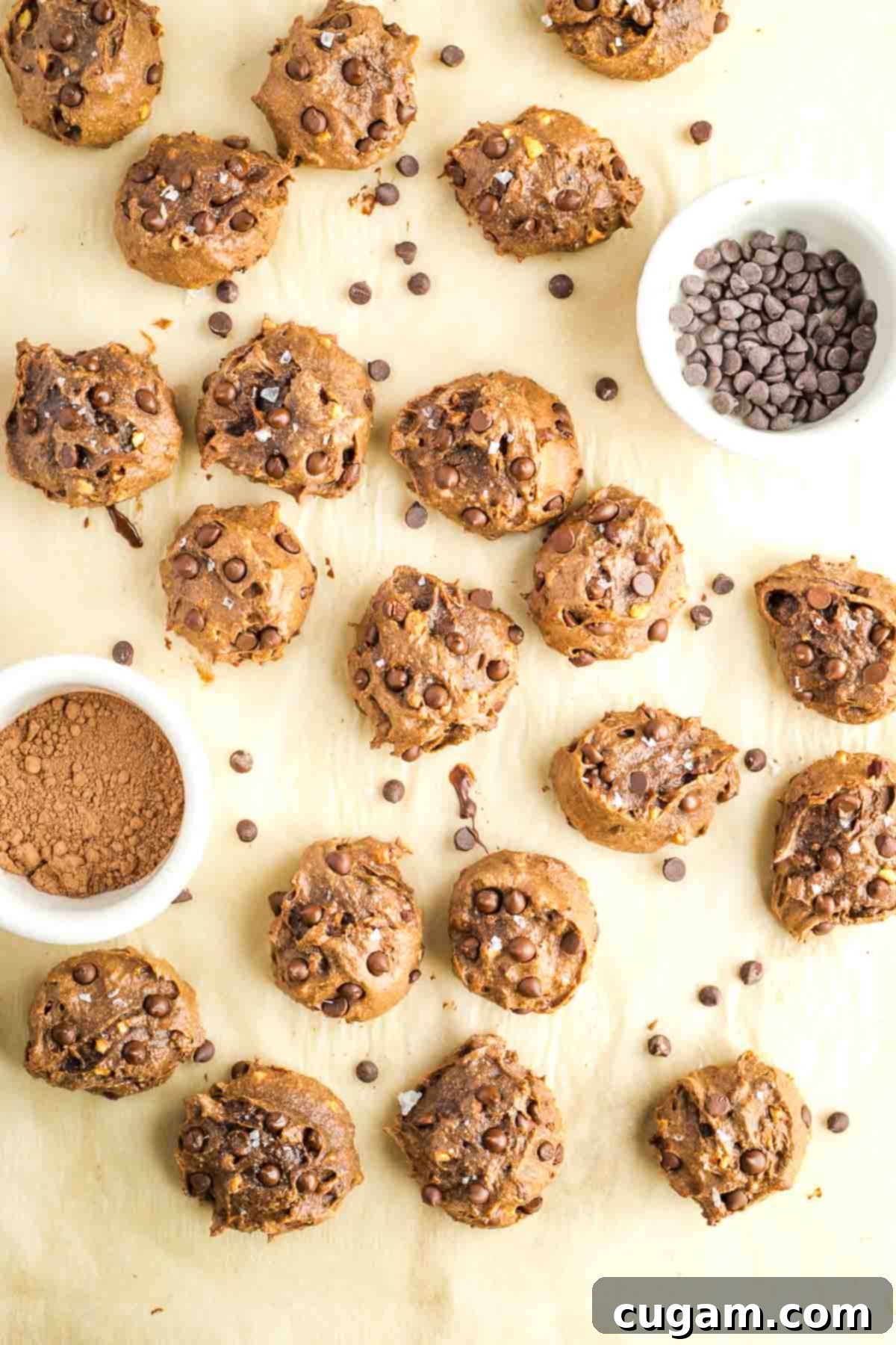 A close-up of a double chocolate chip cookie, showing its rich texture and melted chocolate, a truly inviting treat.