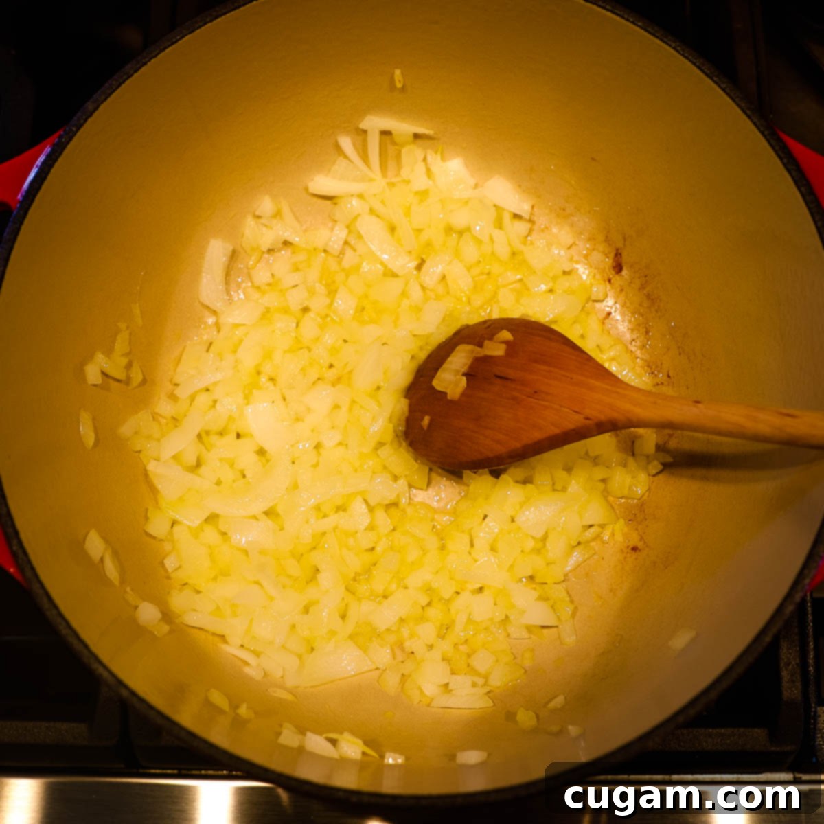 Sauteeing onions in a dutch oven.