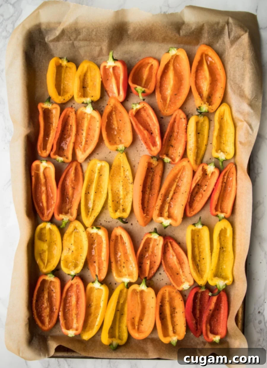 Halved Mini Peppers, ready to stuff.