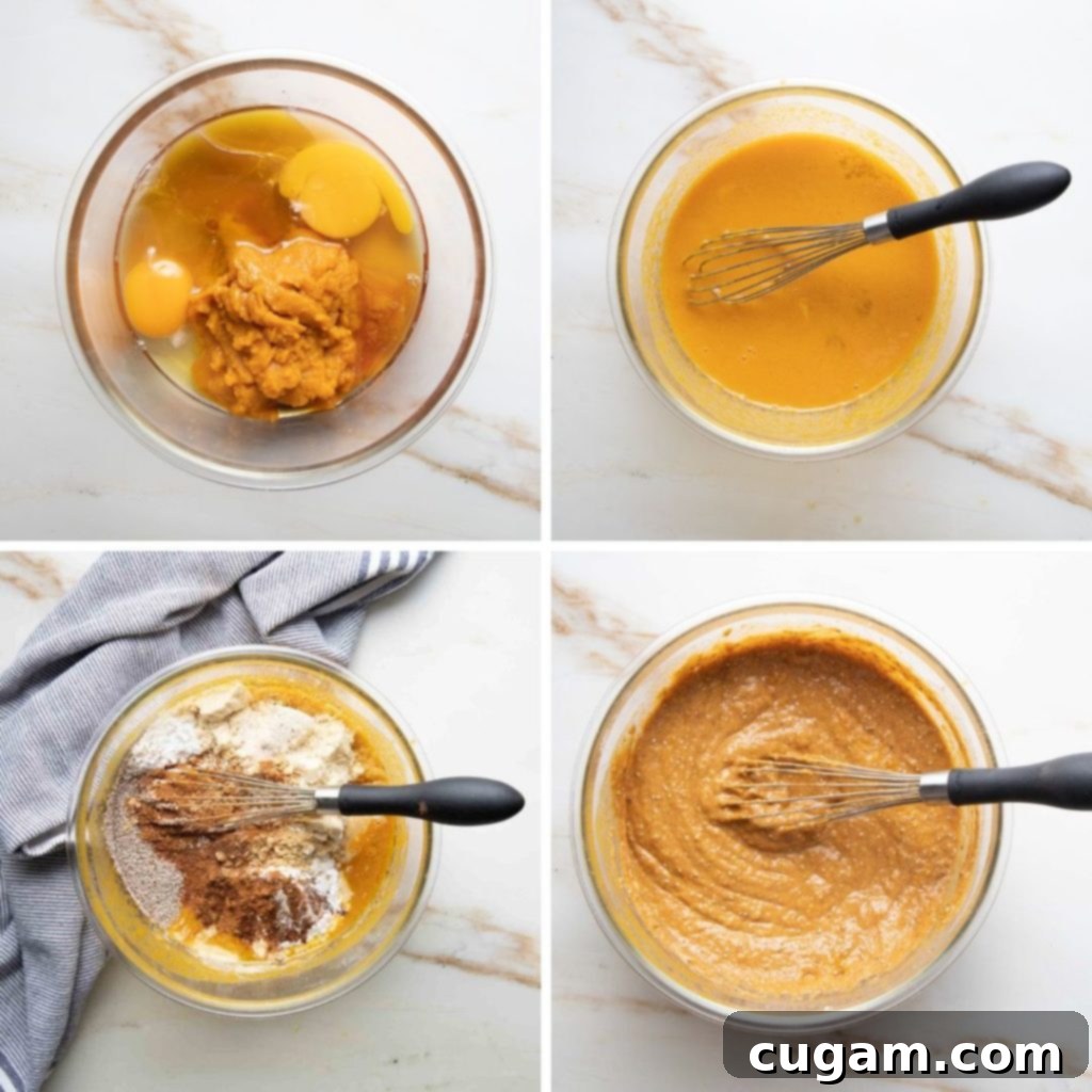 Ingredients for pumpkin donuts being mixed up. 