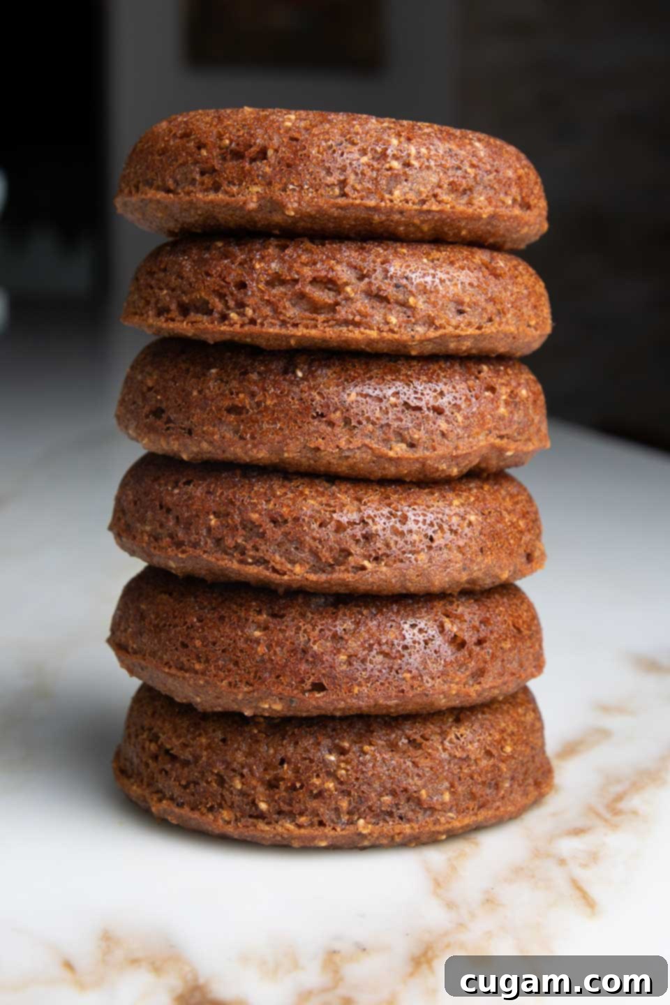 A stack of baked donuts. YUM> 