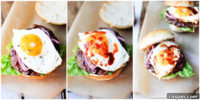 Assembling burgers with fried egg and smoked paprika butter