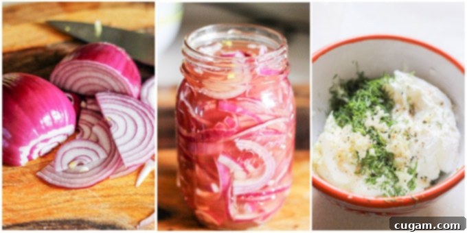 Ingredients for pickled onions and garlic aioli