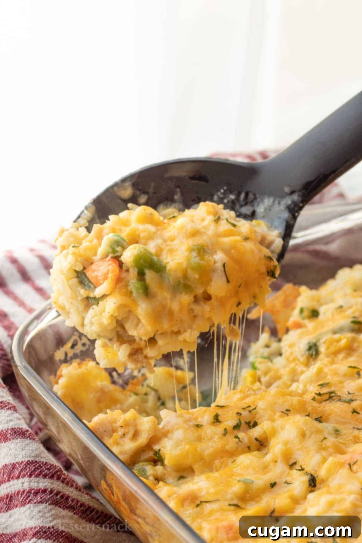 Chicken and Rice Vegetable Casserole 12 Spoonful of melty cheese rice casserole.