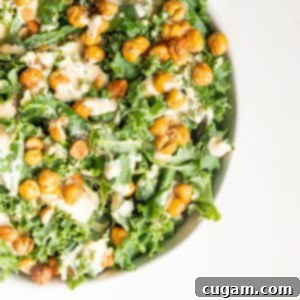Kale, creamy dressing and crunchy chick pea croutons