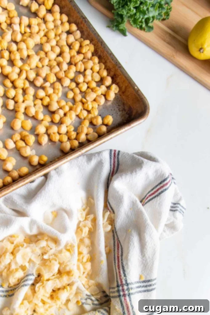 A towel full of chick pea skins, before roasting. 