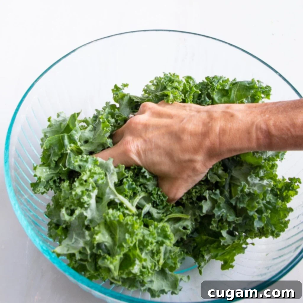 Kale massaged by hand