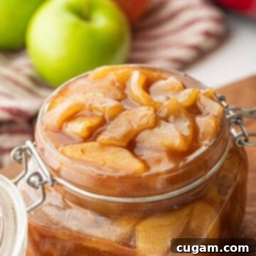 Jar of homemade apple pie filling.