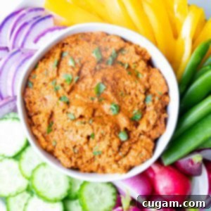 Bright Vegetables surrounding a rich red dip