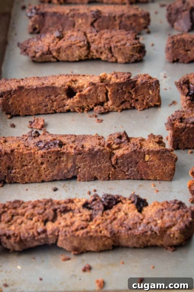 Baking tray with twice baked biscotti. 