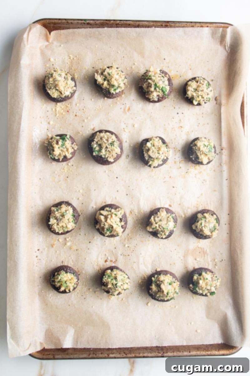 Baking tray with gluten-free stuffed mushrooms