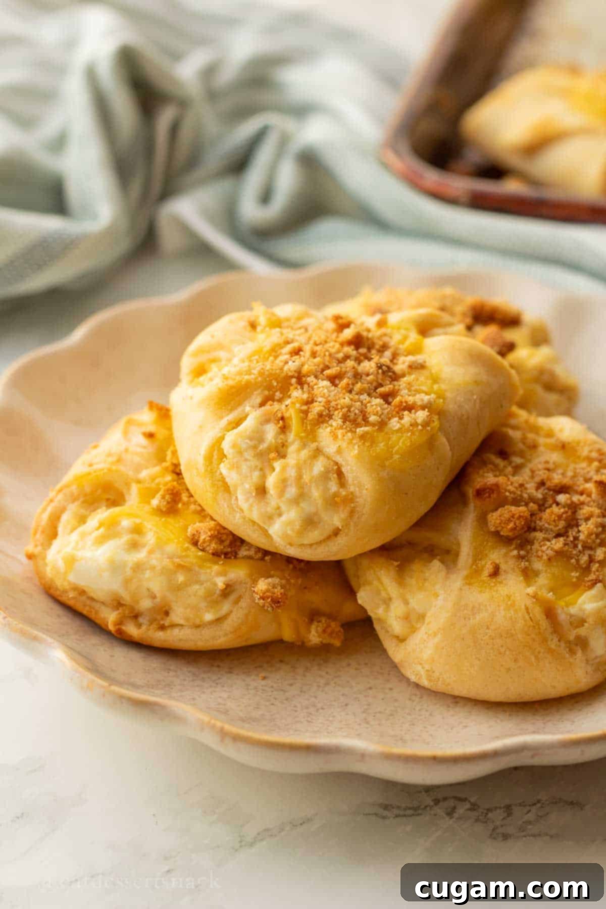 Baked chicken roll ups on white plate.