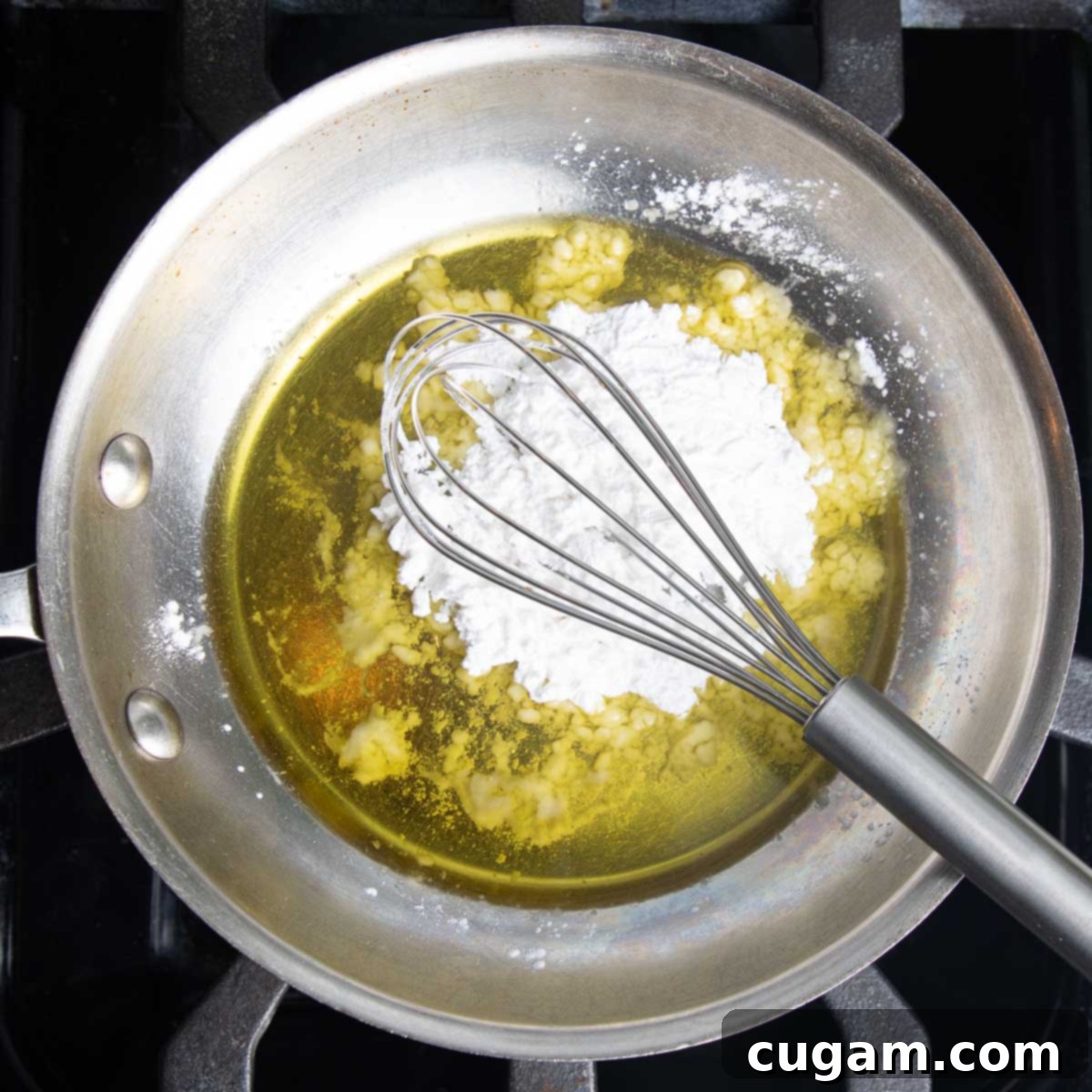 Small pan with oil and arrowroot powder 