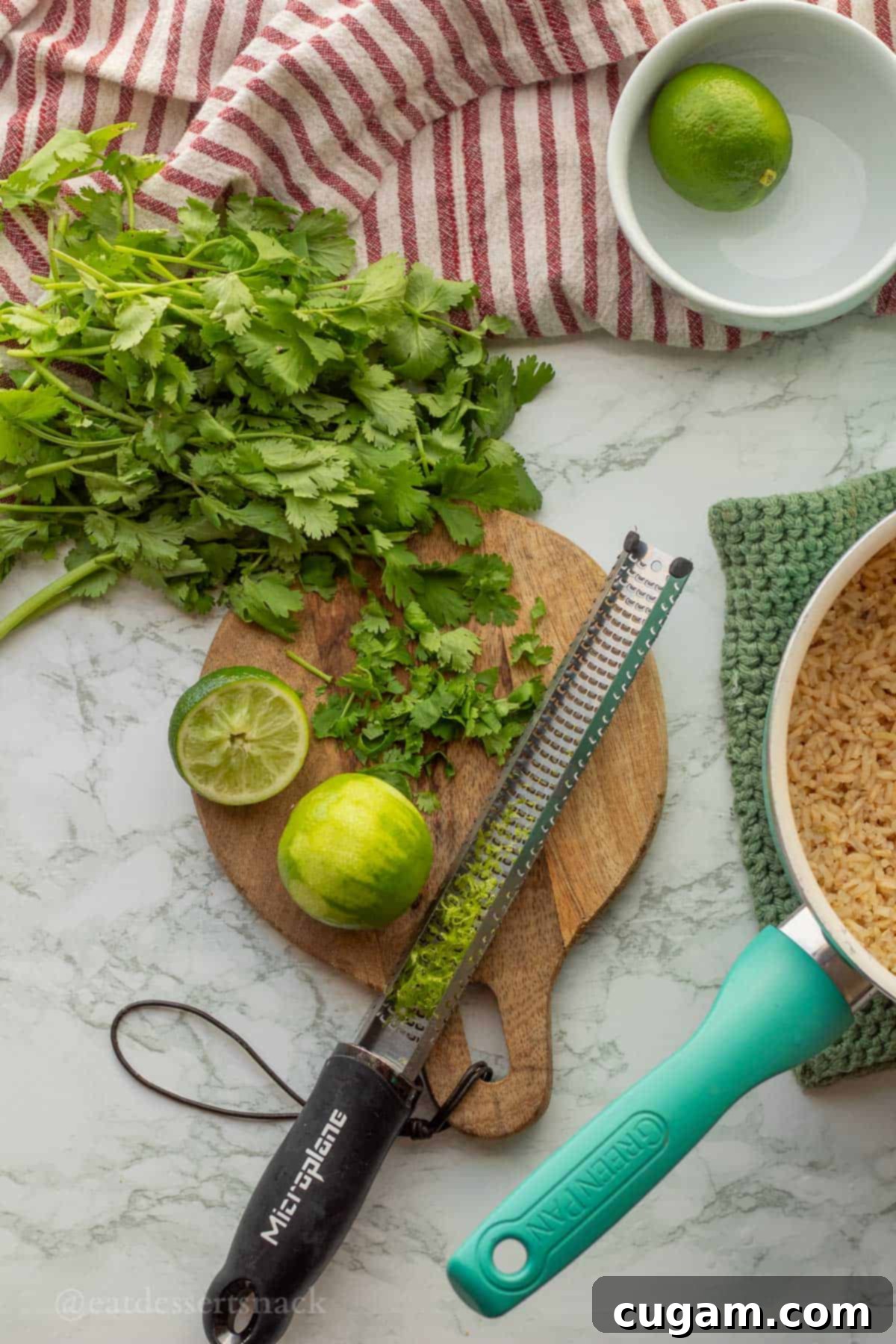 Zesting lime and chopping cilantro.