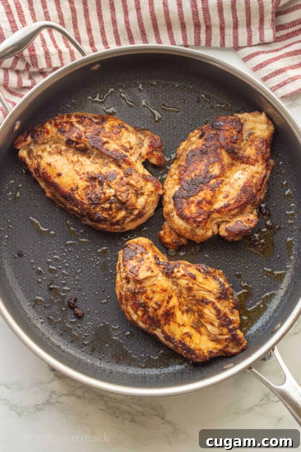 DIY Chicken Taco Spice Mix 6 Cooked chicken breasts in metal frying pan.