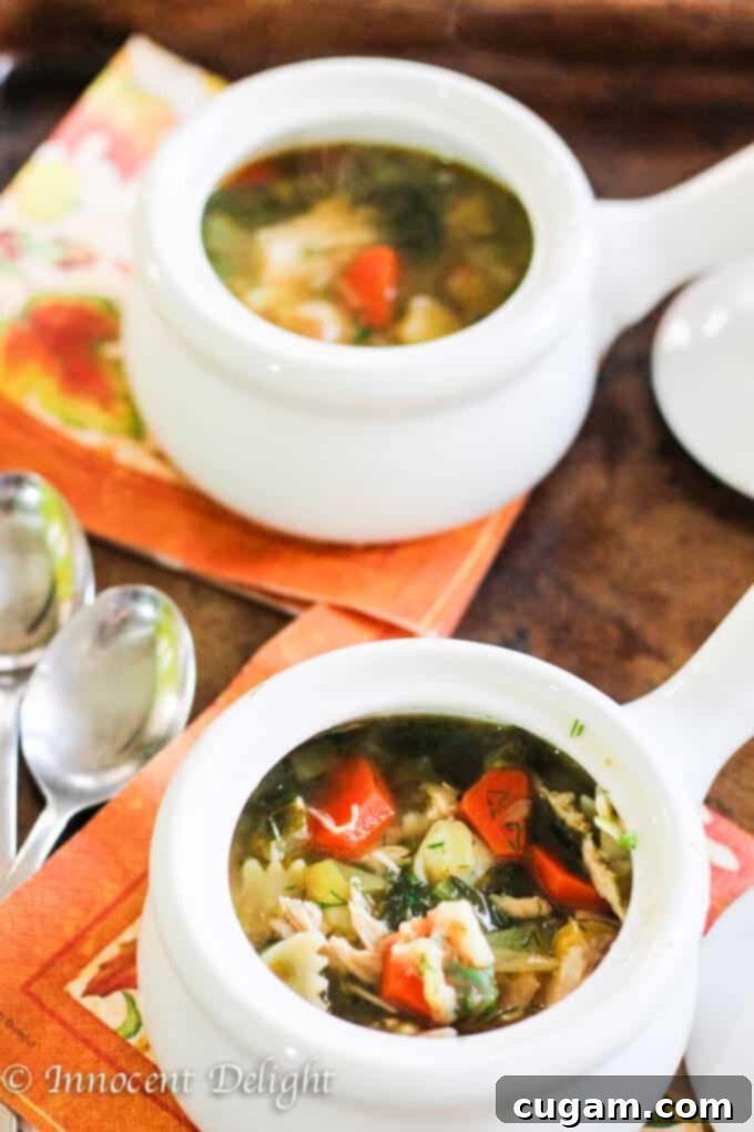 Close-up of a bowl of delicious leftover turkey soup