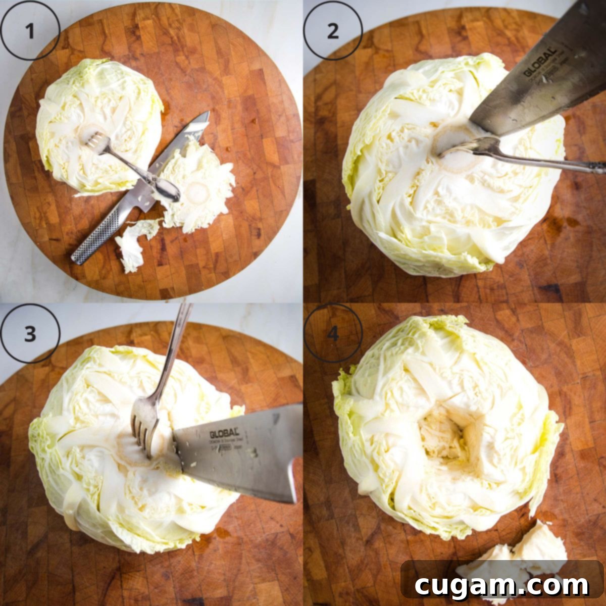 Hearty Vegan Cabbage Bundles 5 4 steps to core a head of cabbage with a sharp knife.