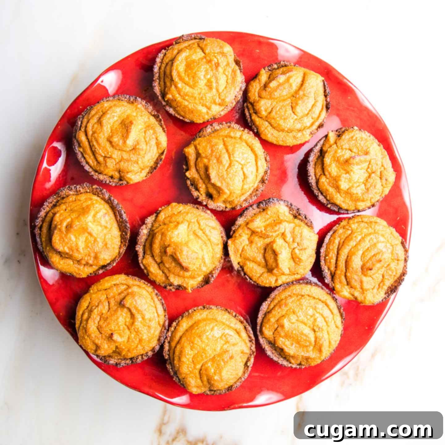 Mini Pumpkin Pies on a red cake stand
