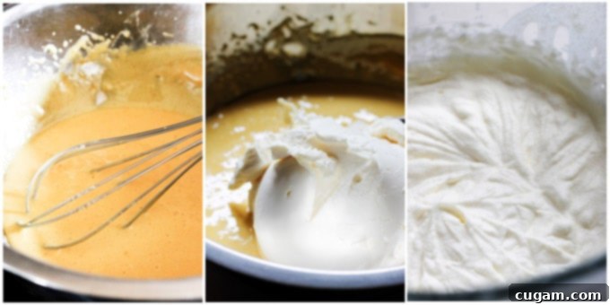 Process shots showing ladyfingers being dipped in coffee and arranged in a baking dish for Tiramisu.