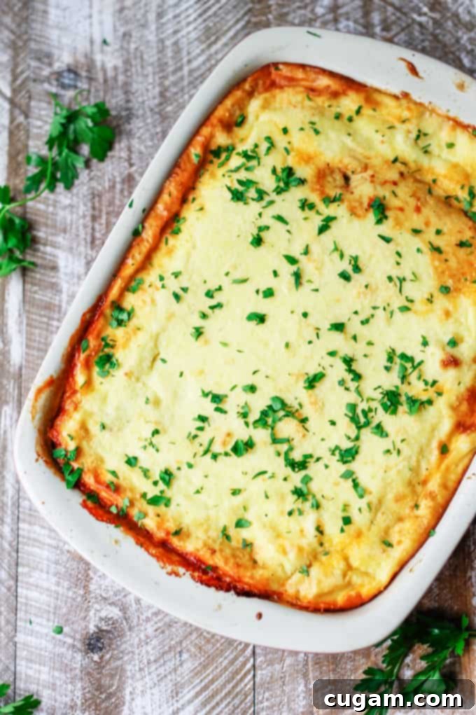 Vegetarian moussaka in casserole dish