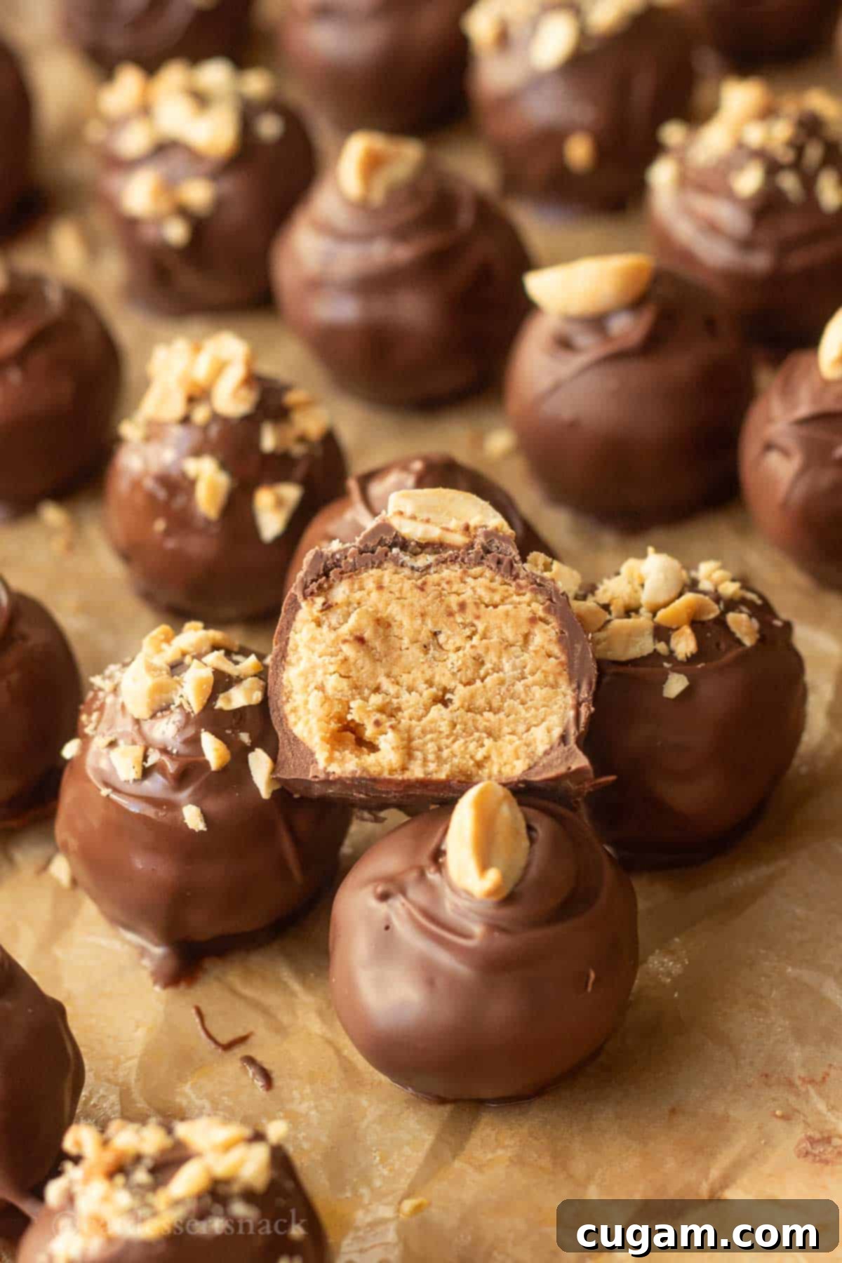 Peanut Butter Rice Crispy Bites 10 Halved peanut butter ball.